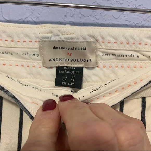 Anthropologie The Essential Slim Stripe Button Detail Pants - Picture 2 of 8